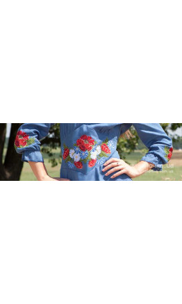 Dress with embroidery, blue СЛ015