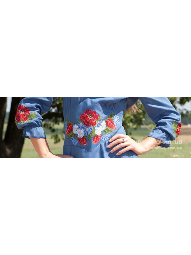 Dress with embroidery, blue СЛ015
