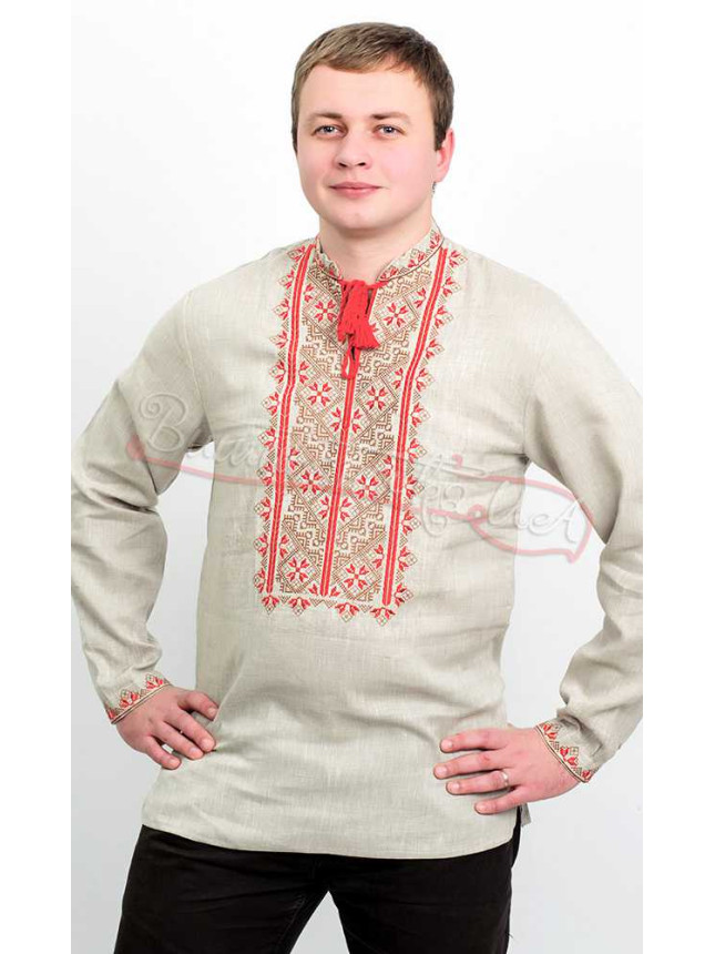 Men's vyshyvanka in linen 3813 colour White size 56