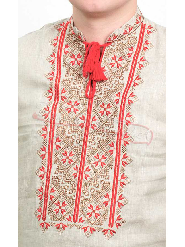 Men's vyshyvanka in linen 3813 colour White size 56