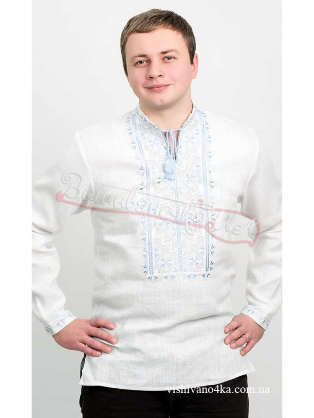 Men's vyshyvanka in linen 3813 colour White size 56