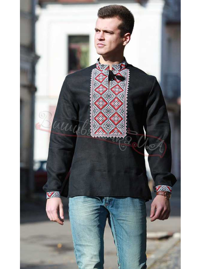 Men's vyshyvanka, black base 319-8 size 42