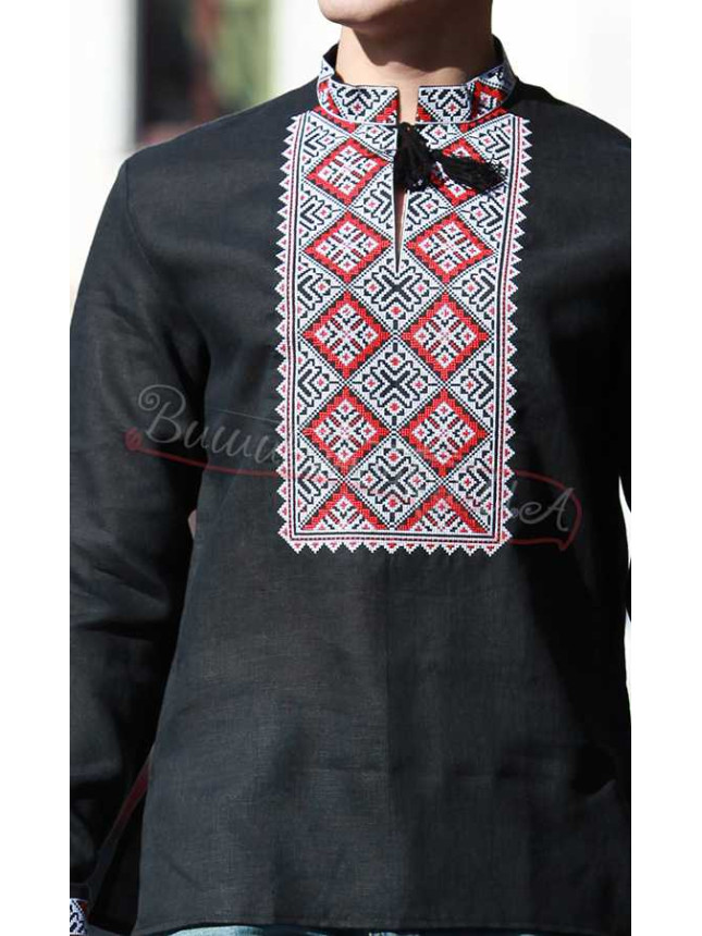 Men's vyshyvanka, black base 319-8 size 42