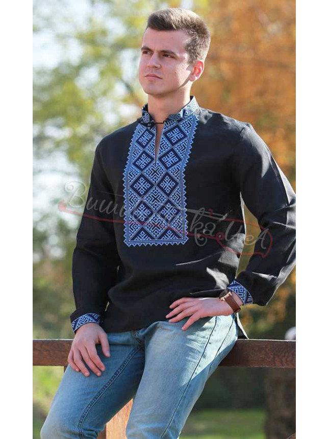 Men's vyshyvanka on black fabric 319-9