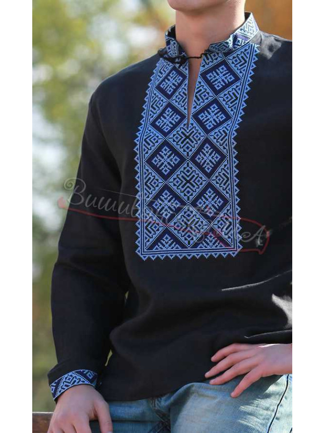 Men's vyshyvanka on black fabric 319-9