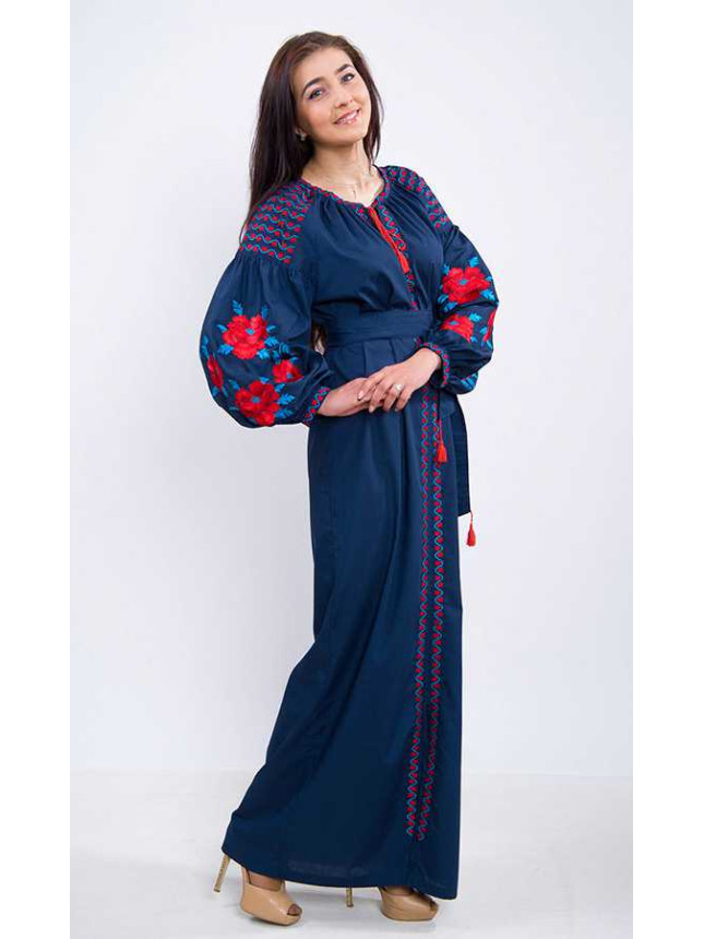 Designer dress in blue 7927 size 44 fabric Cotton