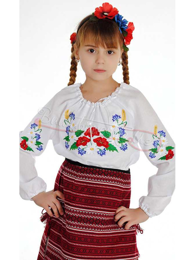 Рубашка вышитая для девочки, гладь 0175