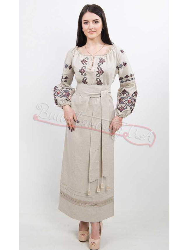 Linen dress with lace and embroidery 7306