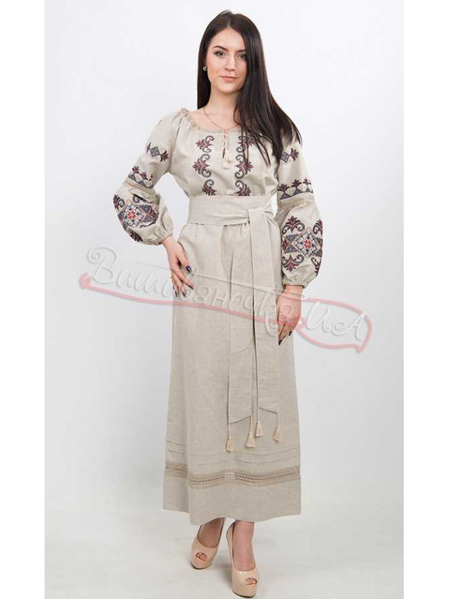 Linen dress with lace and embroidery 7306