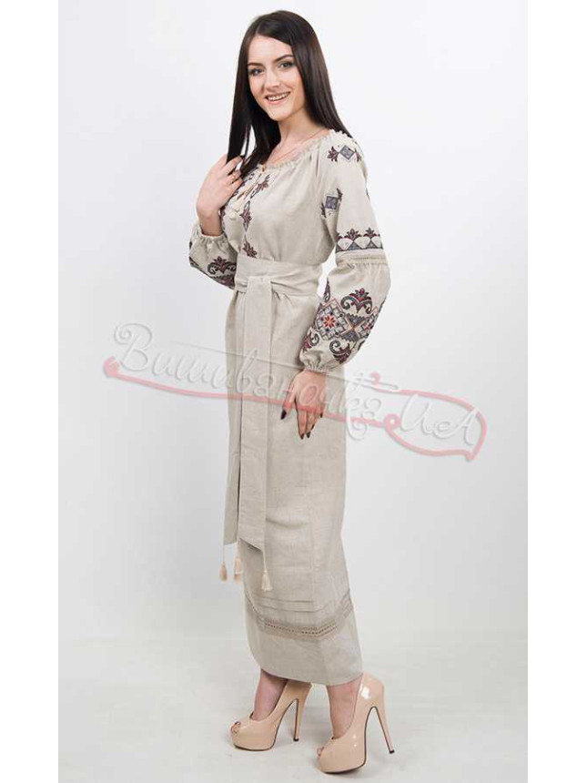Linen dress with lace and embroidery 7306