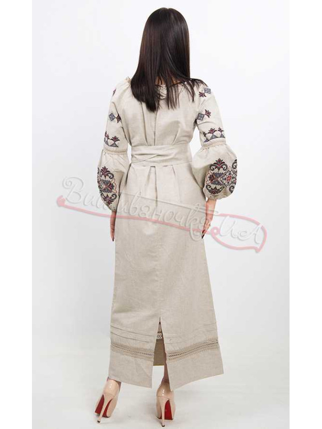 Linen dress with lace and embroidery 7306