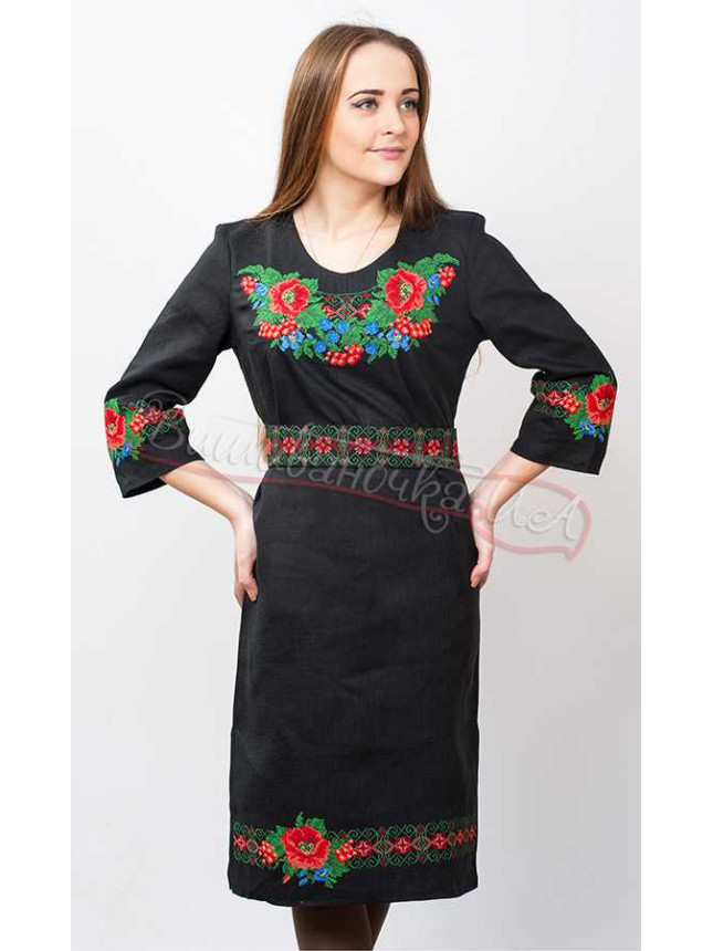 Dress with embroidery in linen 0075