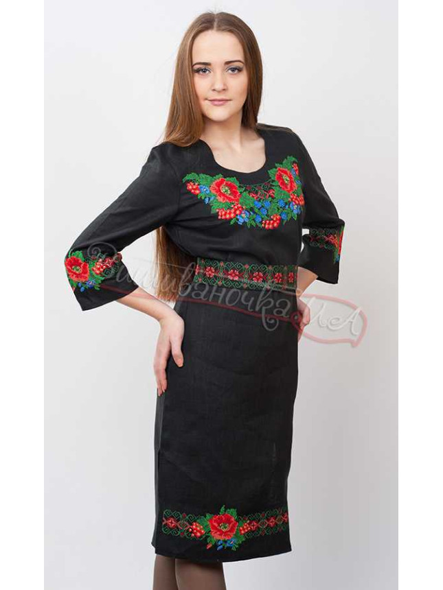 Dress with embroidery in linen 0075