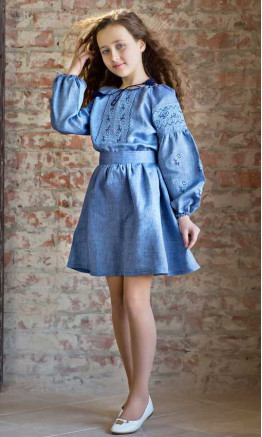Dress for a girl in denim linen 817-8.1