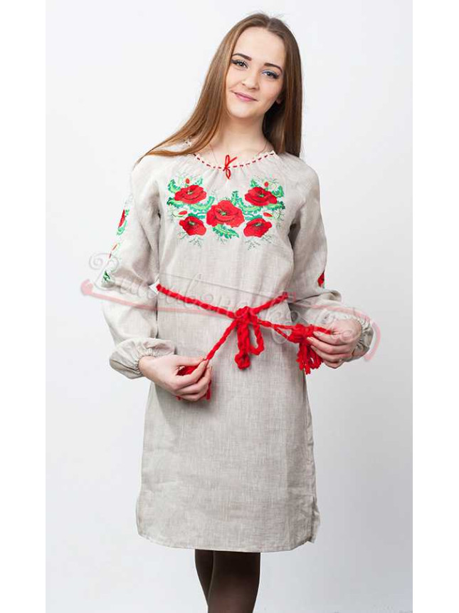 Женское платье, вышивка гладь 3730
