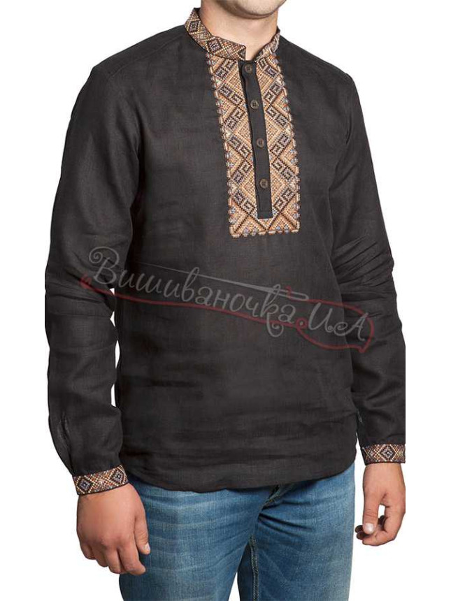 Men's embroidered shirt in linen СМ013Ч size S