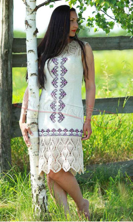 Dress with lace in linen 7058