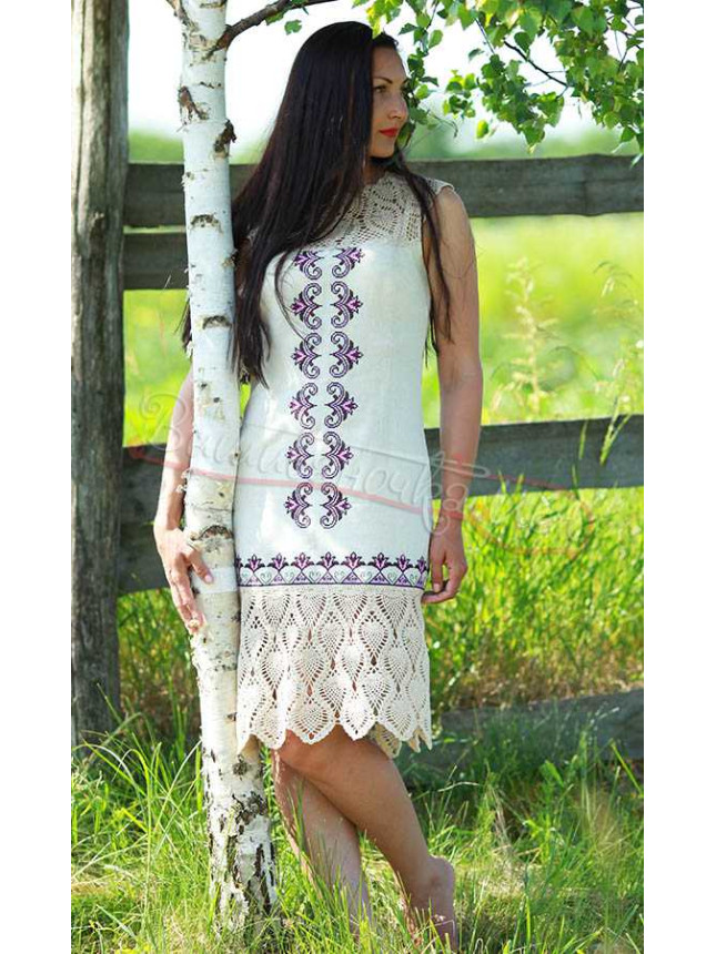 Dress with lace in linen 7058 size 48
