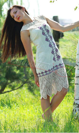 Dress with lace in linen 7058
