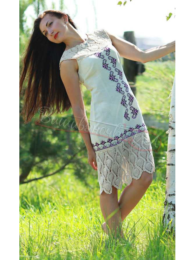 Dress with lace in linen 7058 size 48