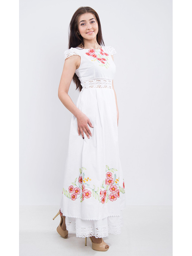 White dress with embroidery 7218 size 104 fabric Linen