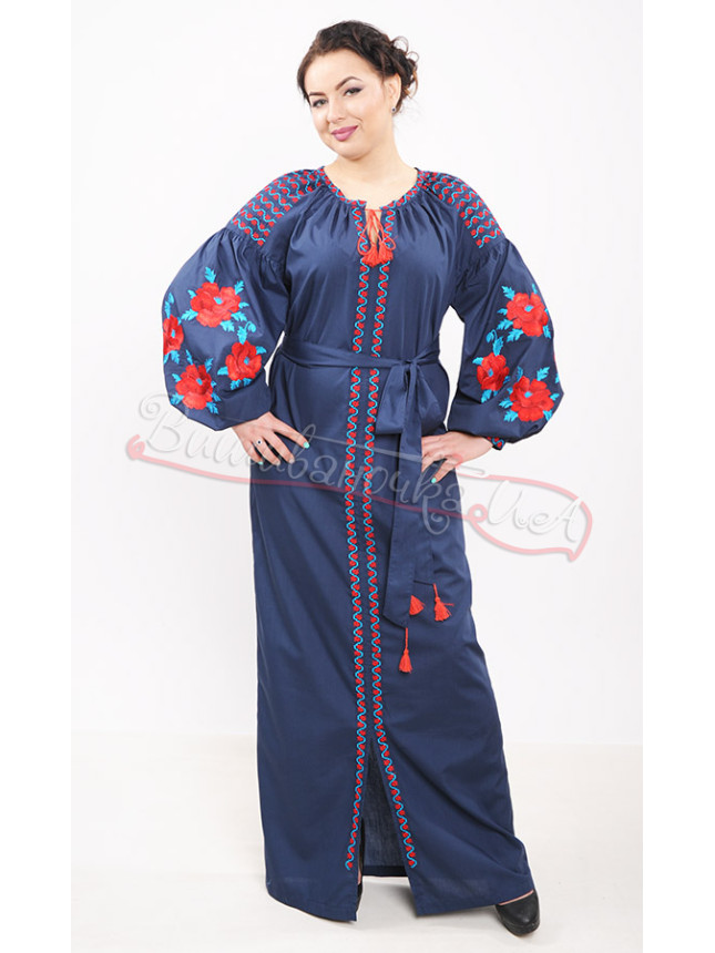 Designer dress in blue 7927 size 44 fabric Cotton