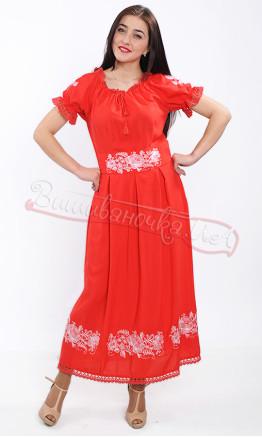 Dress with satin stitch embroidery in bright colours 7221 colour Red