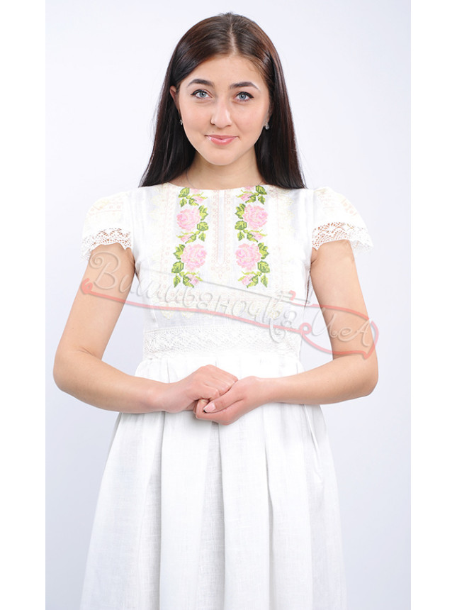 Snow-white dress with delicate embroidery and lace 7235
