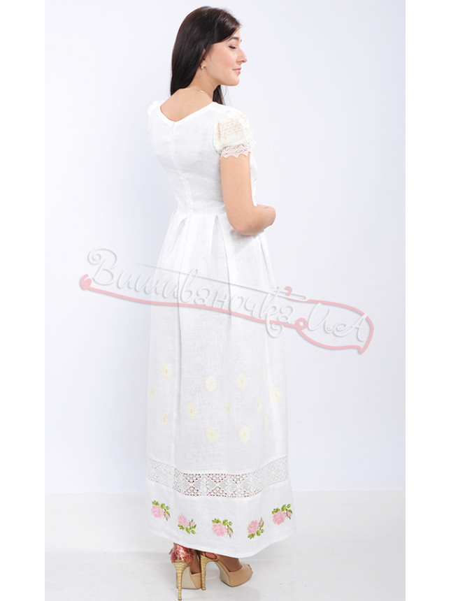 Snow-white dress with delicate embroidery and lace 7235
