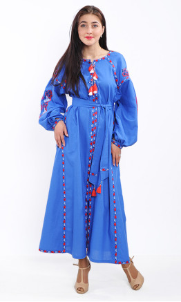 Stylish blue dress with contrasting embroidery 7233