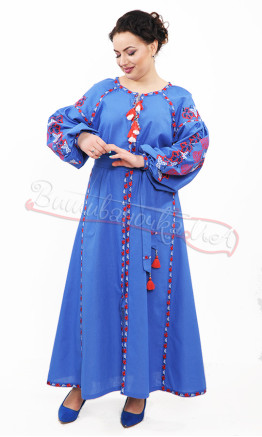 Stylish blue dress with contrasting embroidery 7233