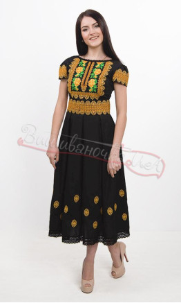 Striking black dress with embroidered flowers 7243