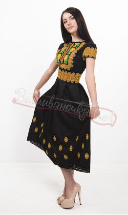 Striking black dress with embroidered flowers 7243