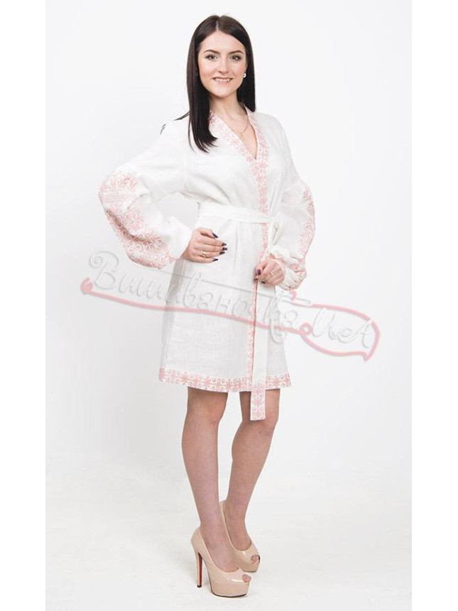 Beautiful white dress with botanical ornament 7244 size 48