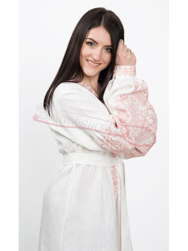 Beautiful white dress with botanical ornament 7244 size 48