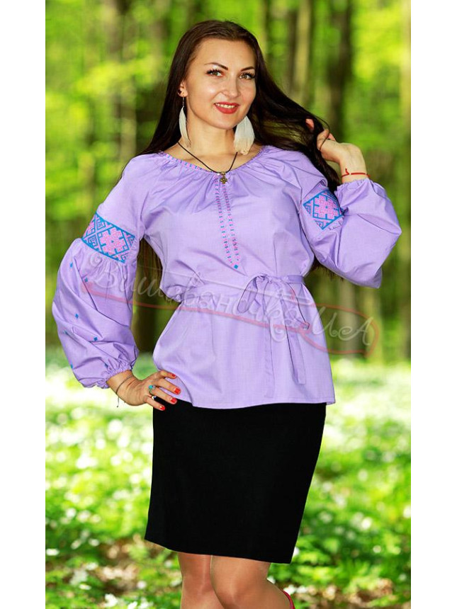 Purple embroidered blouse with a belt 6999