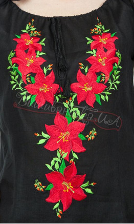 Black vyshyvanka with red flowers 7121