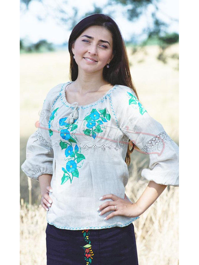 Vyshyvanka in grey linen with embroidery satin stitch 3891 size 48