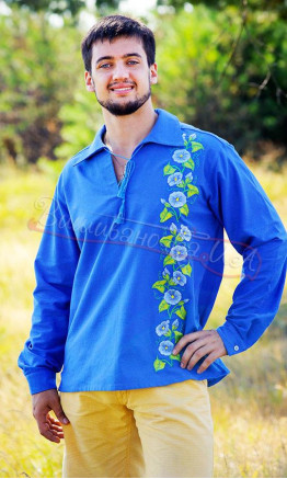 Bright blue vyshyvanka for men 7207