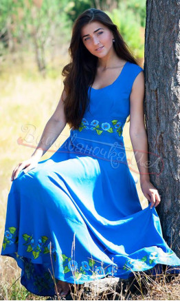 Blue dress with embroidered flowers 7208