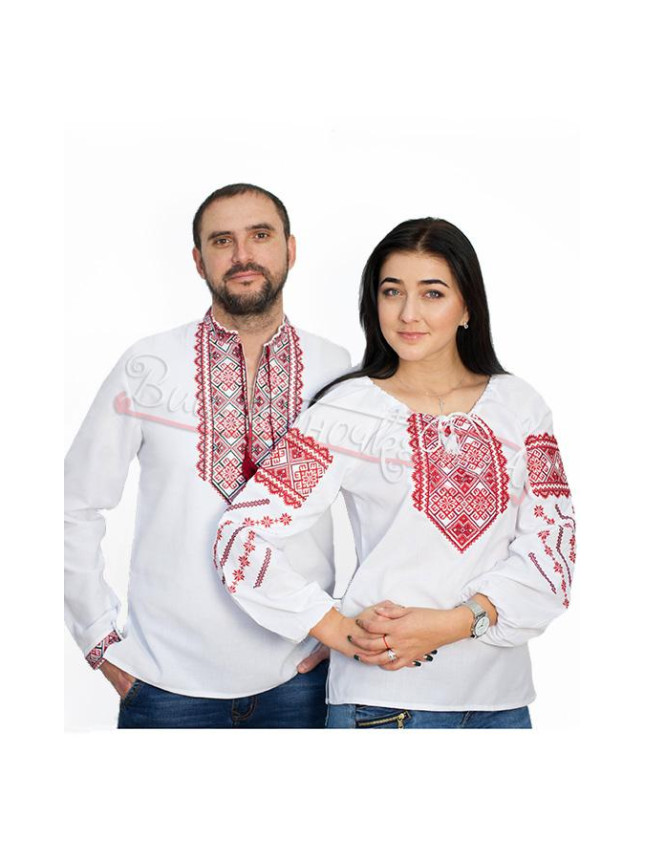 Комплект парных вышиванок с красной вышивкой 7361