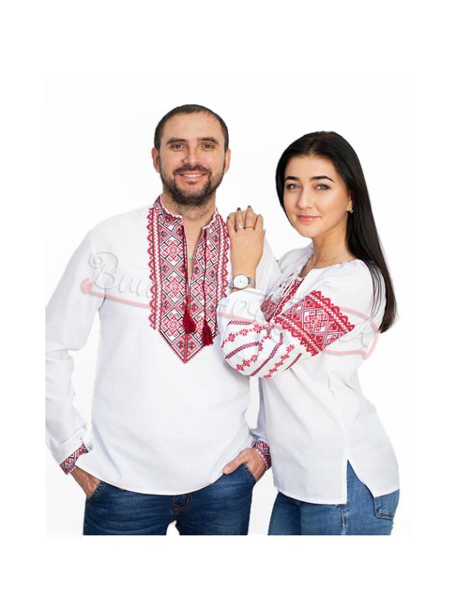 Комплект парных вышиванок с красной вышивкой 7361