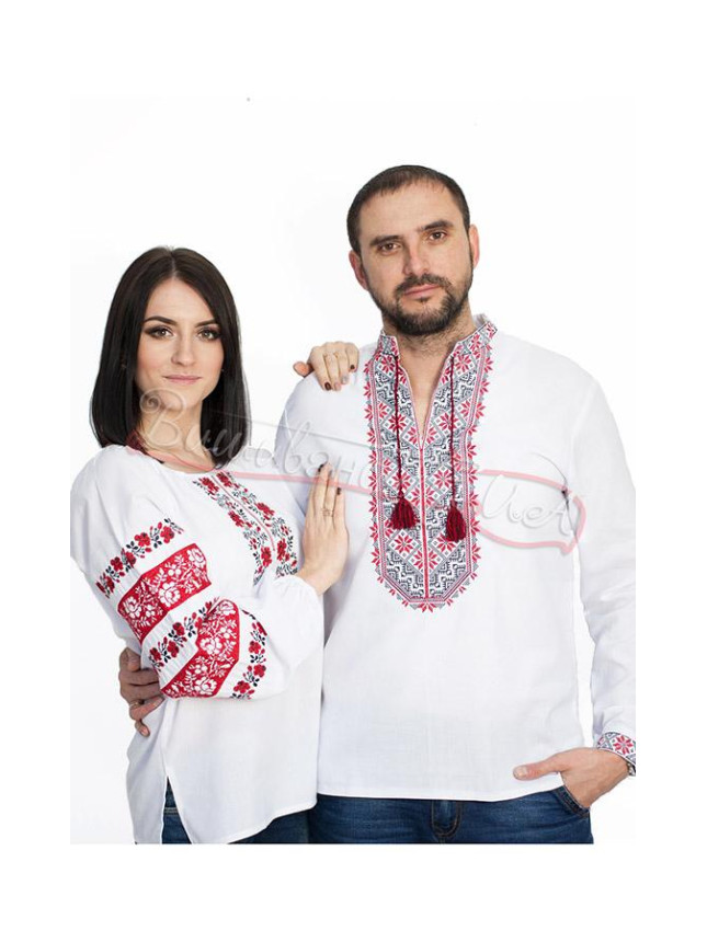 Men's and women's vyshyvankas with red embroidery 7322