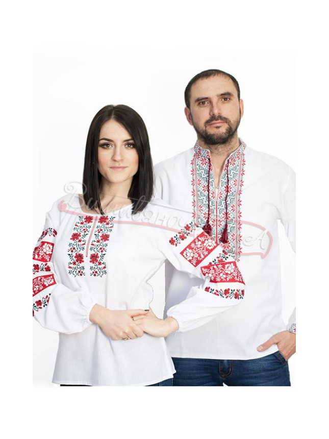 Men's and women's vyshyvankas with red embroidery 7322