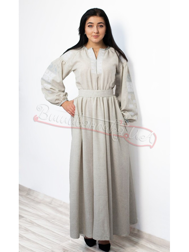 Long dress with a motif of birds 5431
