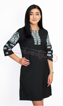 Black dress with a motif of birds 5480
