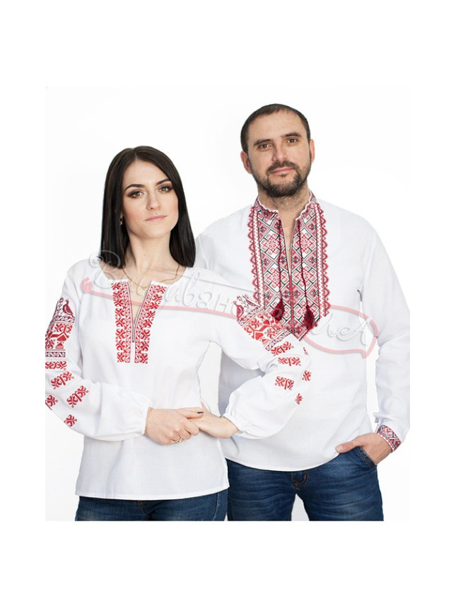 Мужская и женская вышиванка с красно-чёрной вышивкой 7394