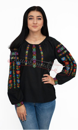 Black vyshyvanka with multicoloured pattern 523-3