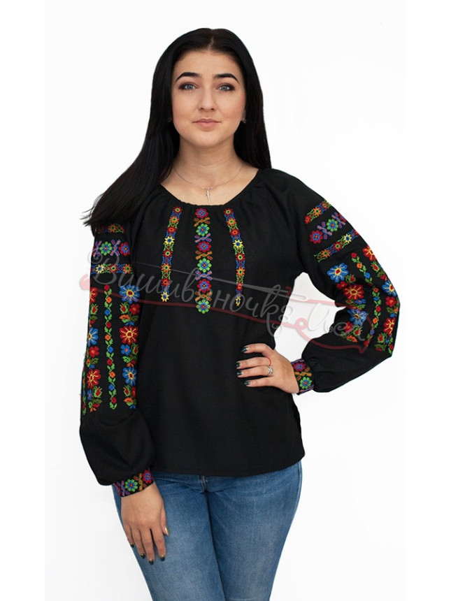 Black vyshyvanka with multicoloured pattern 523-3