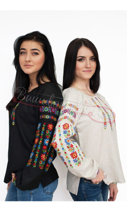 Black vyshyvanka with multicoloured pattern 523-3